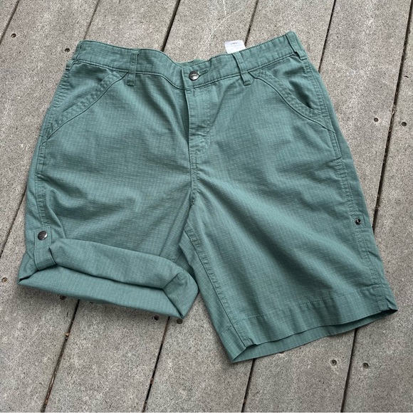 Carhartt Pants - Carhartt Green Work Shorts Women 12 33x9” Roll Tab BS213-W Force Rip Stop